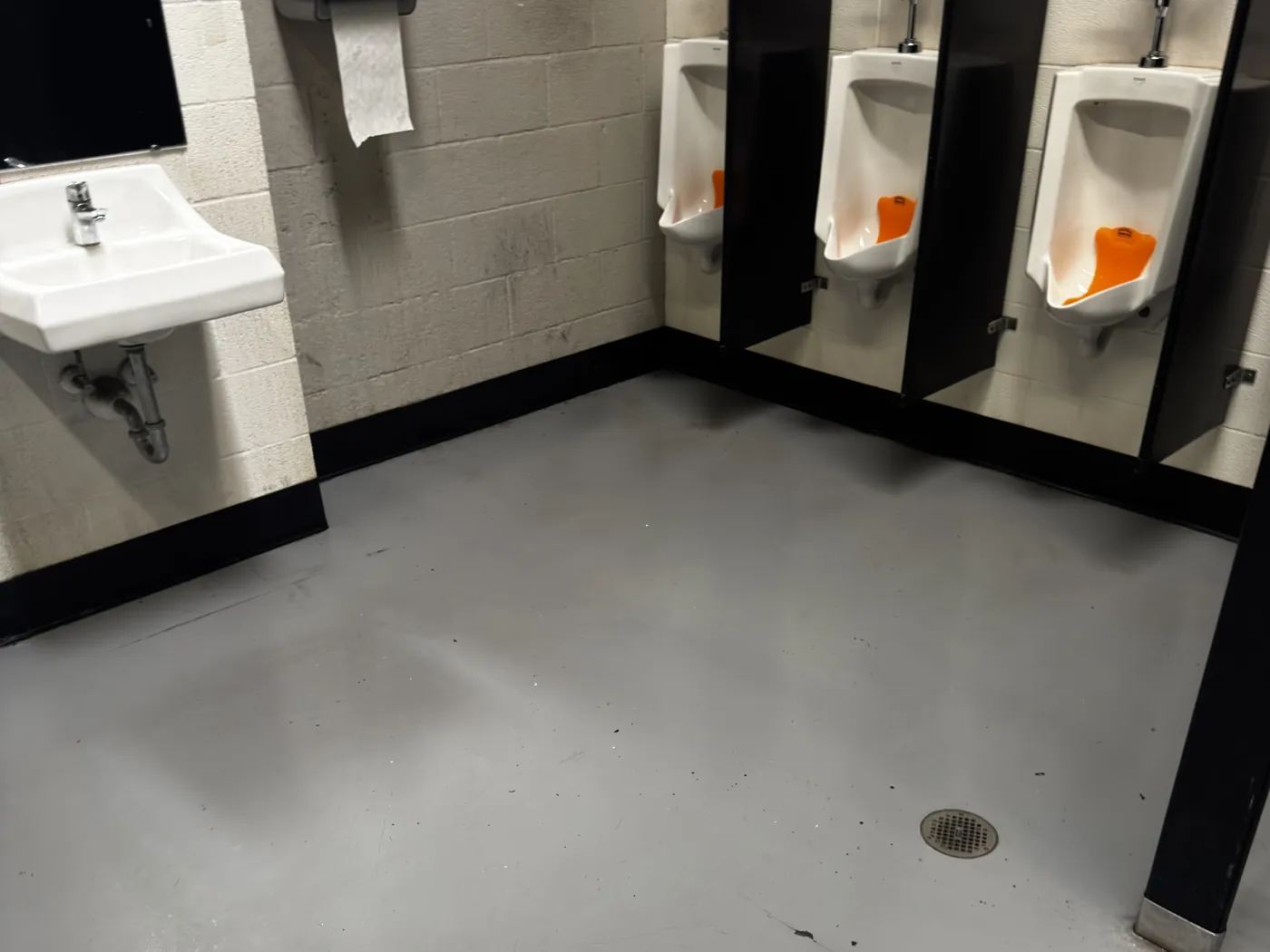 After: commercial restroom floor cleaned